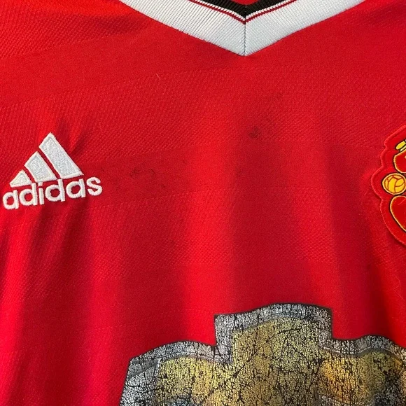 adidas | Red Jersey | V-neck, White Stripes - Picture 4 of 7